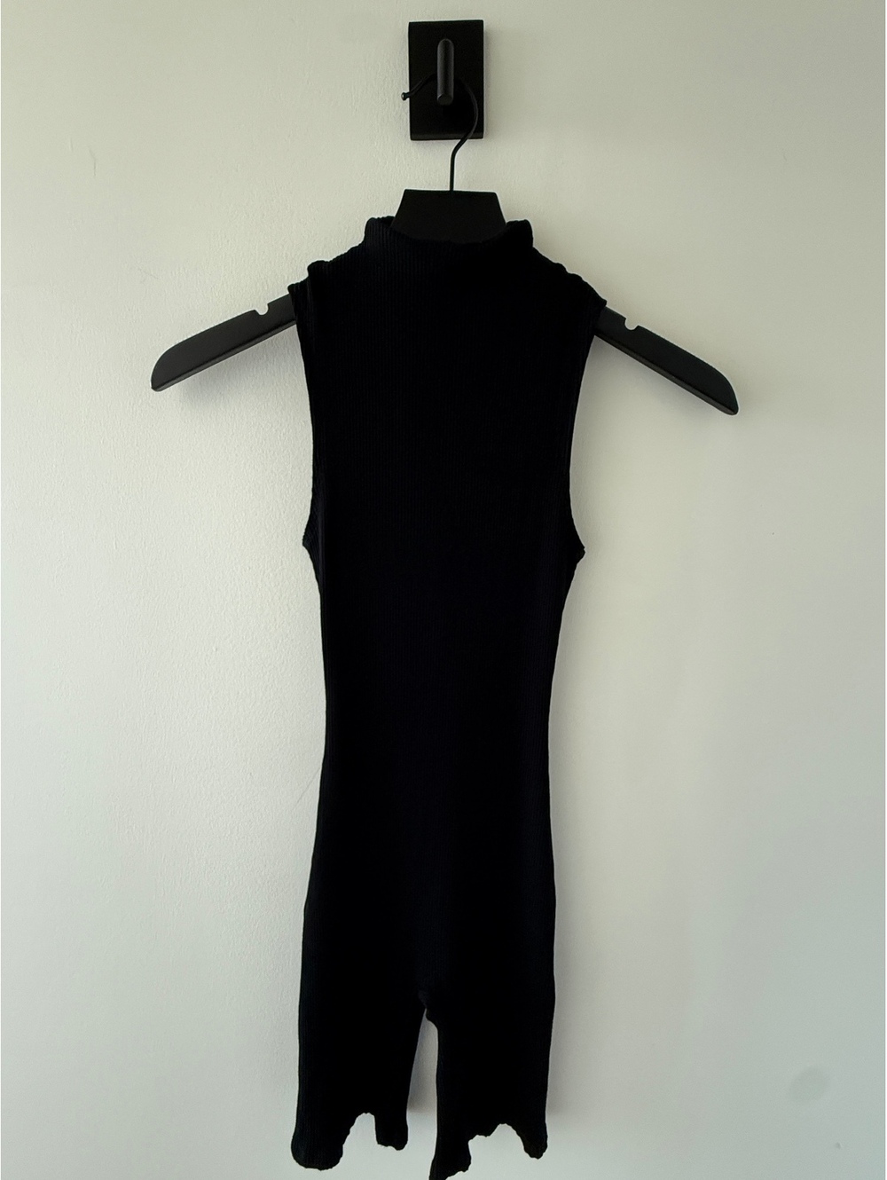 Fashion Nova Black Sleeveless Ribbed Knit Romper with Mock Neck | Size Small